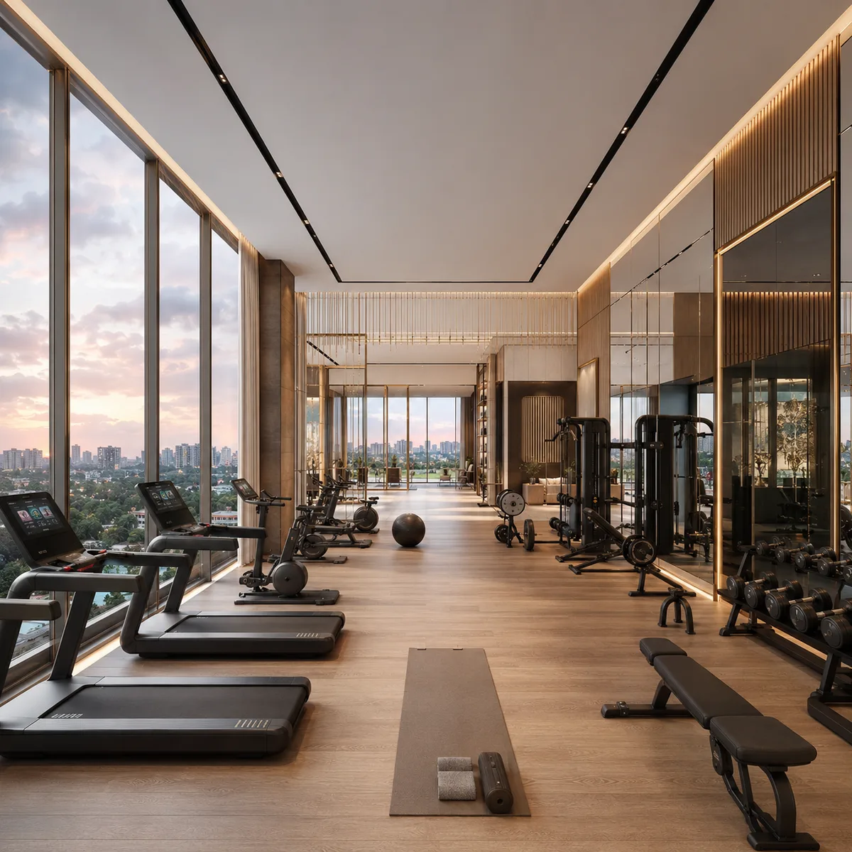 State-of-the-art gymnasium with skyline views at Kalyani Kanakapura Road, Konanakunte, South Bengaluru